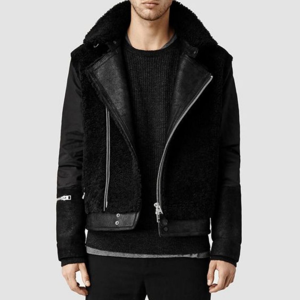 All Saints - Talbot Shearling Leather Coat  - Black - XS